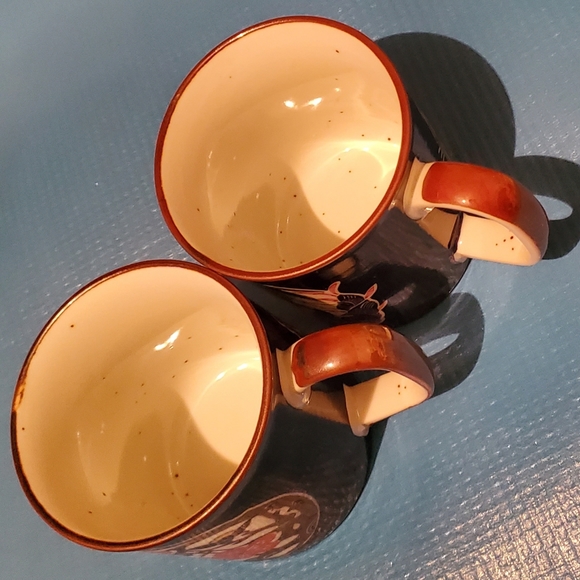 Imari Style Set of 2 Coffee Cups Blue Floral Speckled Ceramic Japan - Picture 4 of 5